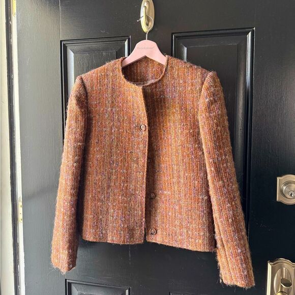 VTG Wool Orange Striped Cropped Blazer Jacket Size S - Picture 1 of 14